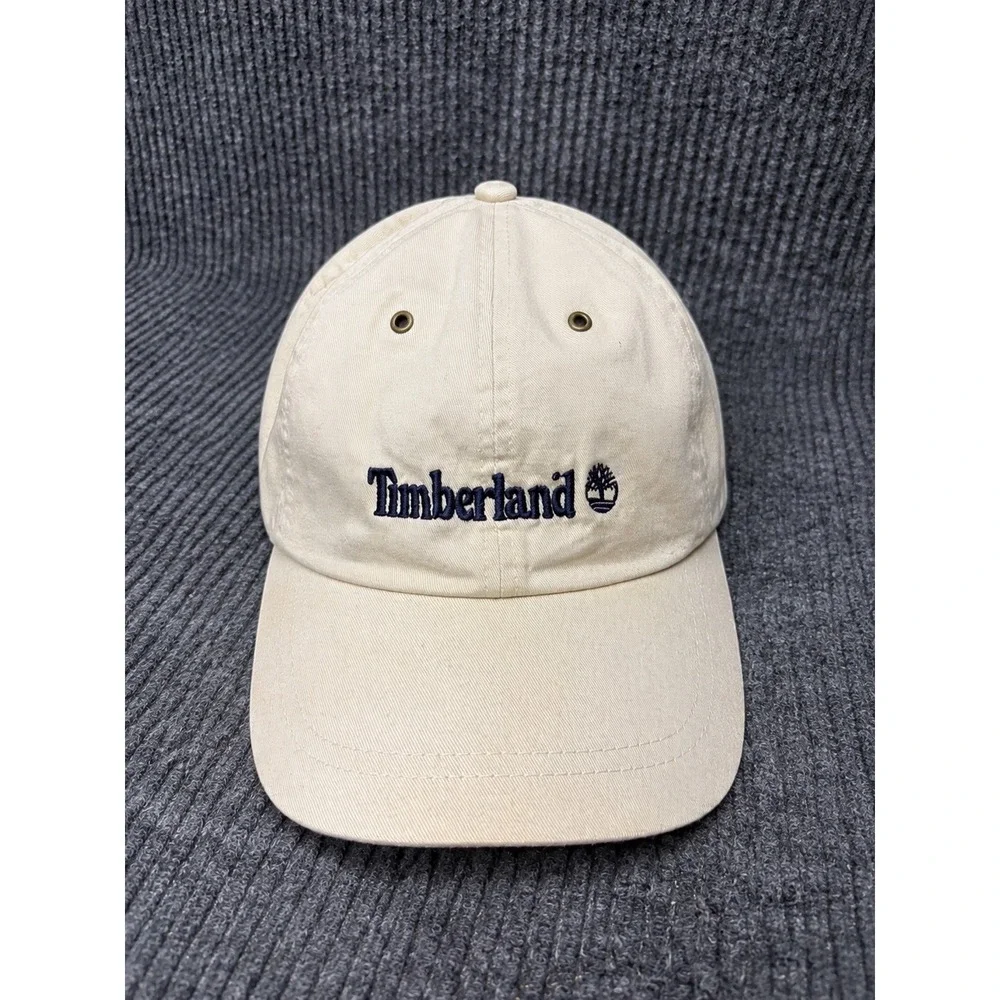 Vintage Timberland Weathergear Beige Cotton Adjustable Strapback Dad Hat Navy